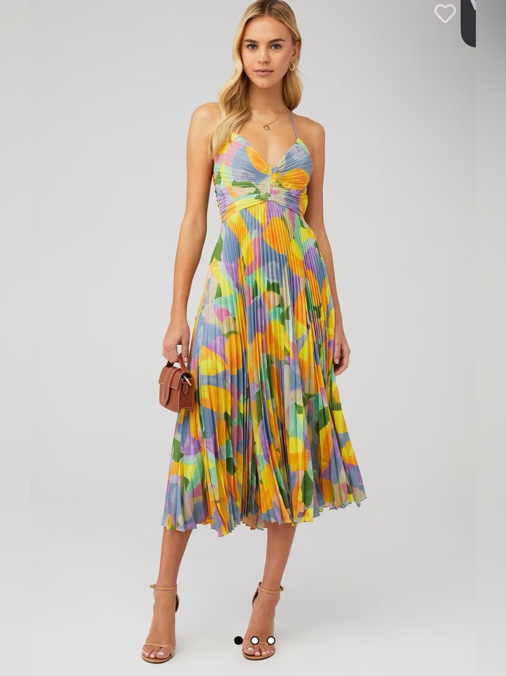 Astr bylthe Multicolor Pleated Midi Dress with V-Neck